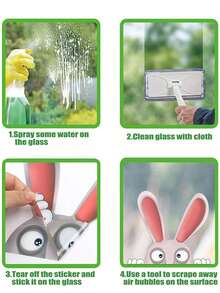 3 Hojas Pegatina De Esteras Para Ventanas, Divertidas Pegatinas Para Ventanas De Doble Cara Con Conejito Para La Decoración De Fiestas En El Hogar - Multicolor - Ver 4