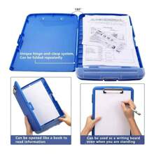 Caja de documentos impermeable A4 tablero de escritura con ranura de pluma caja de almacenamiento de papel multifuncional tablero de escritura de plástico clip de material de aprendizaje artefacto de almacenamiento - Azul - Ver 7