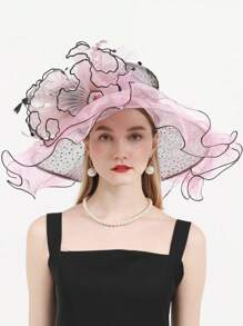 HIMESPORT 欧根纱迷人帽子 婚礼新娘茶会鸡尾酒会女士药盒帽 女士肯塔基德比帽 大号宽边软呢帽 带花朵 - 彩色 - 查看 17