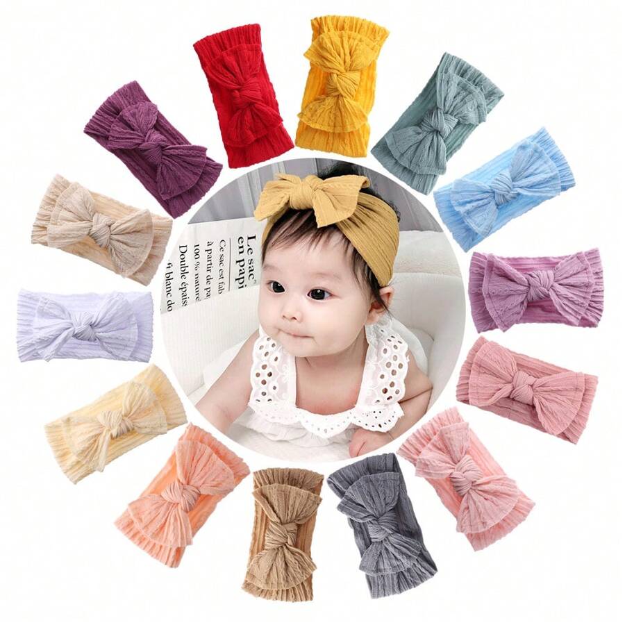 Bộ 3 băng đô liền mạch dành cho bé gái với vải dệt Jacquard, thiết kế nơ xoắn và in, băng đô mềm dùng để đi du lịch và trang trí nhà cửa