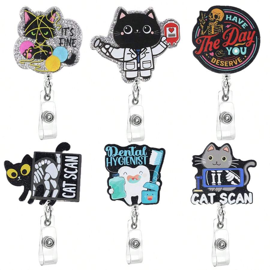Stretchable Acrylic Cat Design Rotating Clip For Ct Scans And Skull Series Badge Reel Thank You Gifts Teacher Accessories - Multicolor - View 1