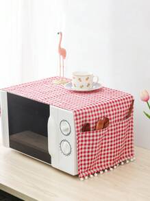 1 pieza Cubierta de tela con patrón geométrico a prueba de polvo para horno microondas, bolso, organizador, almacenamiento de uso doméstico - Rojo - Ver 2