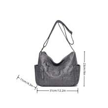 Solid Color Embroidery Detail Women's Shoulder Crossbody Bag
