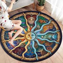 1pc Round Shaped Faux Cashmere Carpet Living Room Bedroom Water-Absorbing Anti-Slip Sponge Printed Bedside Table Chair Foot Cushion Carpet - Twelve Constellations Of the Sun and Moon - View 3