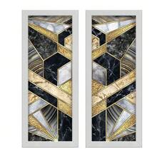 Kit 2 Quadros Lavabo Mosaico Decorativo Abstrato Moderno Preto e Dourado Mármore Decoração Quarto Sala Hall de Entrada - Branco - Visão 1