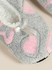 Heart Pattern Bow Decor Fuzzy Bedroom Slippers - Multicolor - View 8