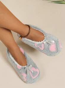 Heart Pattern Bow Decor Fuzzy Bedroom Slippers - Multicolor - View 6