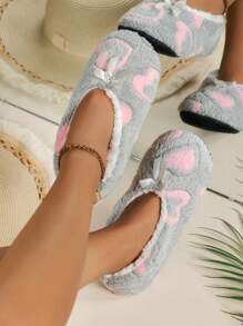 Heart Pattern Bow Decor Fuzzy Bedroom Slippers - Multicolor - View 5