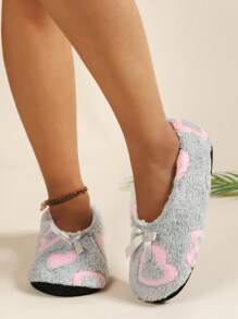 Heart Pattern Bow Decor Fuzzy Bedroom Slippers - Multicolor - View 7