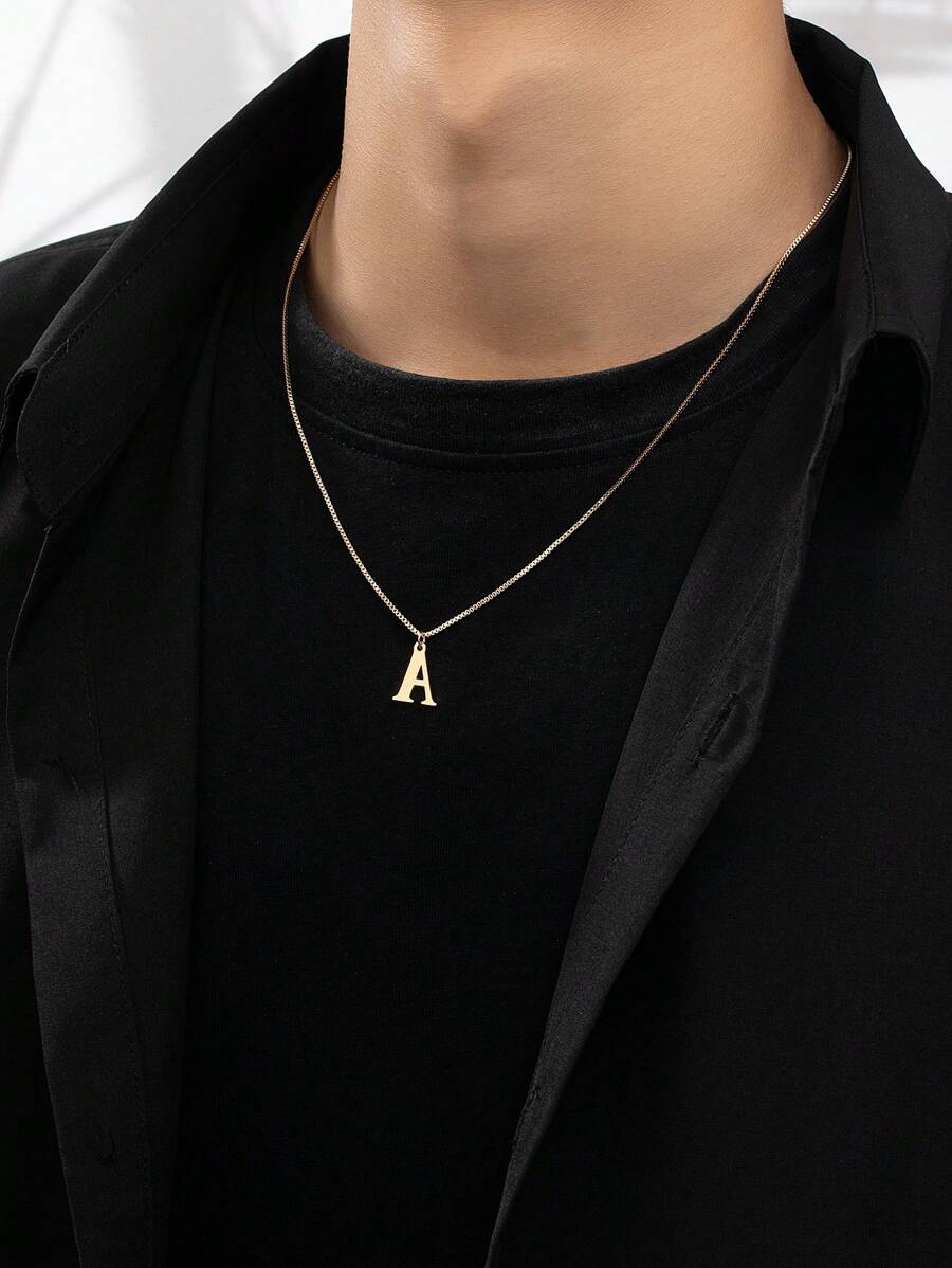 1pc Fashionable Classic Geometric Alphabet Pendant Necklace Metallic Hip-Hop Men's Party Accessory
