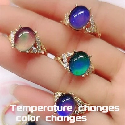 1 Pc Sense Thermostone Cross Multi-Diamond Micro-Inset Ring With Temperature Change Multi-Color Adjustable Ring Mystery Advanced 2024 New Women's Jewelry