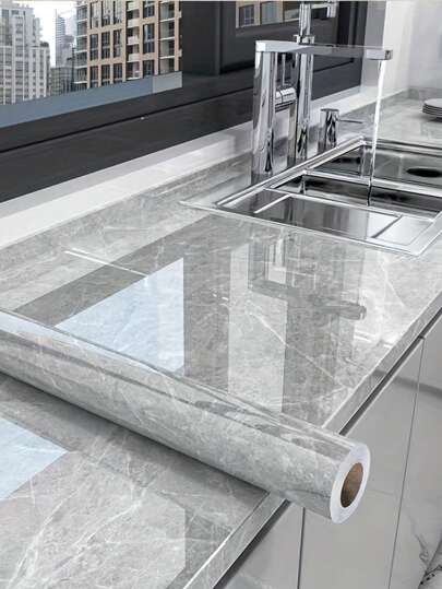 1pc, Marble Contact Paper, Marble Pattern Wallpaper, Self Adhesive Peel & Stick Wallpaper For Kitchen Countertop Cabinet Furniture, Waterproof Contact Paper For Kitchen, Decorative Marble Sticker, PVC Oil-Proof Sticker, Home Decoration, Kitchen Decor