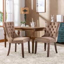 2/4/6 Piece Set Velvet Upholstered Dining Chairs, Wingback  Side Chairs Button Tufted With Solid Wood Legs For Kitchen,Dining Room. - Khaki - View 2