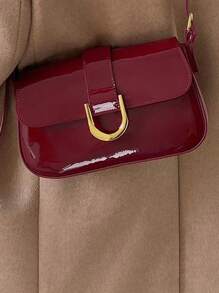 Burgundy Vintage Red Vixen Leather Square Handbag, Versatile Shoulder/Underarm Bag With Horseshoe Clasp, Detachable Dual Straps, Suitable For Girls, Ladies, Students, Career Starters, Office Workers, Commuting, School Outfits - Burgundy Red, Fashionable Burgundy Bag, Retro Inspired Bag For Women