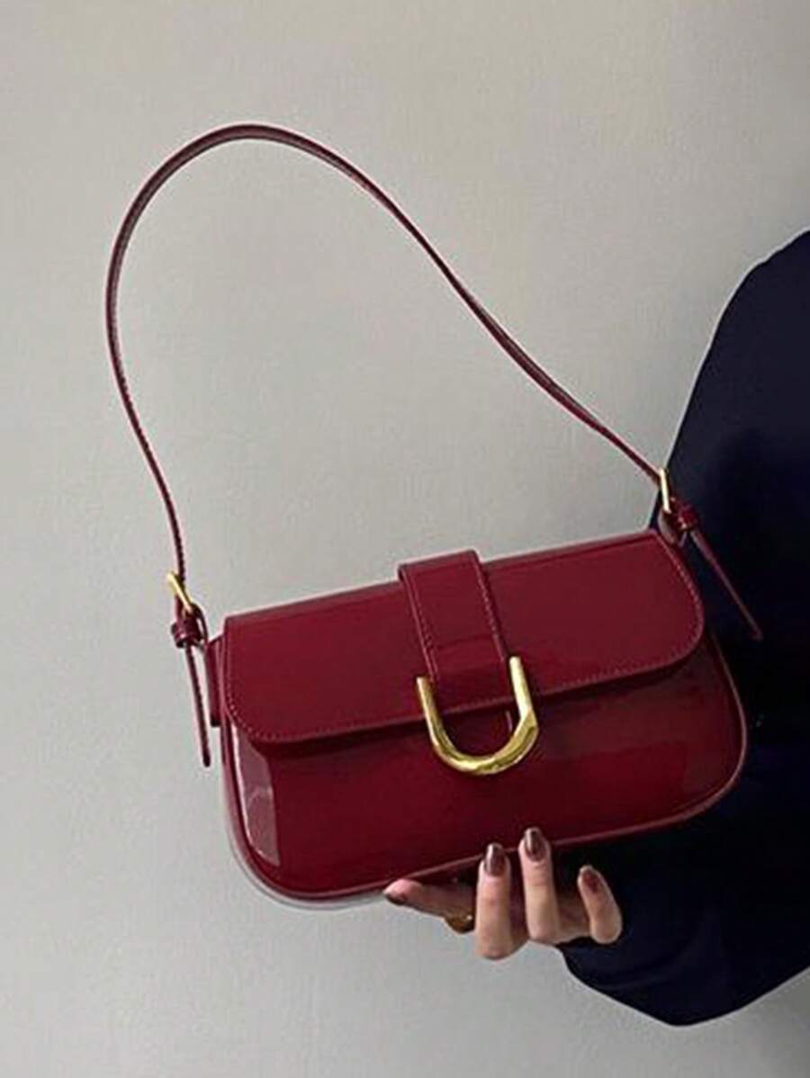 Burgundy Vintage Red Vixen Leather Square Handbag, Versatile Shoulder/Underarm Bag With Horseshoe Clasp, Detachable Dual Straps, Suitable For Girls, Ladies, Students, Career Starters, Office Workers, Commuting, School Outfits - Burgundy Red, Fashionable Burgundy Bag, Retro Inspired Bag For Women