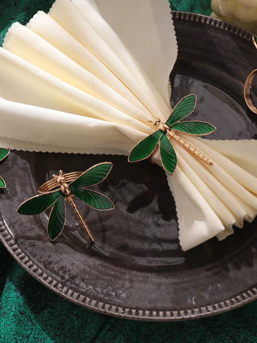 2pcs/Set Green Dragonfly Napkin Rings Animal Series Table Decoration - Green - View 1