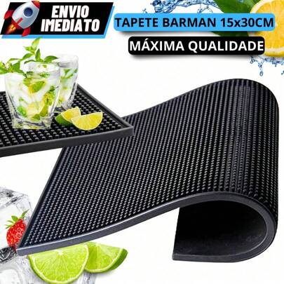 Tapete Escorredor Para Louças em Silicone Preto 30x15cm Porta Pratos Copos Talheres Drink Bar Barman Pvc Cozinha