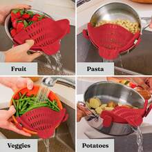 1pc Silicone Draining Rack For Noodles, Filter Plate For Pots And Bowls, Drain Board For Vegetables And Rice - Red - View 1