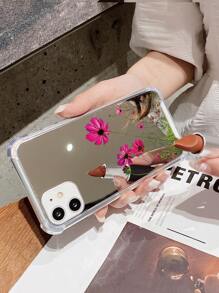 Summer 1pc Rose Red Floral Pattern Electroplated Acrylic Mirror Phone Case Comptible With Apple Iphone - Multicolor - View 3