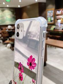 Summer 1pc Rose Red Floral Pattern Electroplated Acrylic Mirror Phone Case Comptible With Apple Iphone - Multicolor - View 4
