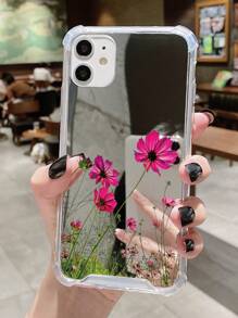 Summer 1pc Rose Red Floral Pattern Electroplated Acrylic Mirror Phone Case Comptible With Apple Iphone - Multicolor - View 1