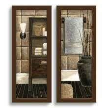 Deliquadros Kit 2 Quadros Lavabo Mosaico Banheiro Aquarela Marrom Decoração - Tabaco - Visão 2