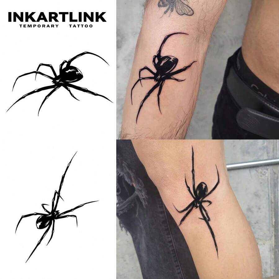 Inkartlink 1入組蜘蛛草本汁刺青貼紋刺青,15天半永久紋身,逼真的假紋身,持續1-2週 - 黑色 - 查看 1