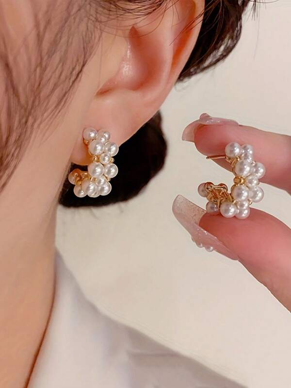 1 Pair Faux Pearl Earrings, Stud Earrings, C-Shaped Earrings, Ear Jewelry Halloween