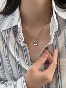 1pc Fashion Versatile Minimalist Hollow Water Drop Titanium Steel Necklace - Silver - View 6