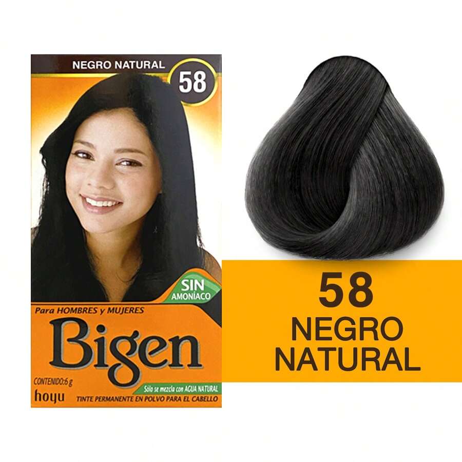 TINTE EN POLVO PARA CABELLO BIGEN #58  TONO NEGRO NATURAL 6GR - Negro - Ver 1