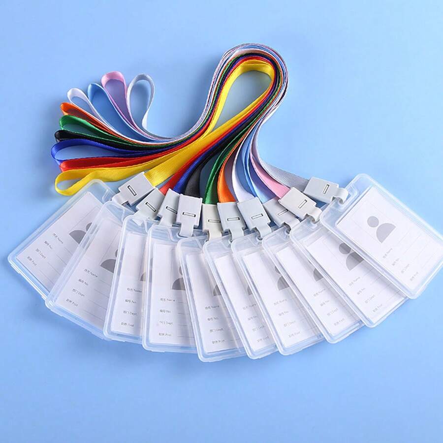 1入組帶繩識別證卡套裝,適用於員工工作證、餐卡、門禁卡、保護套