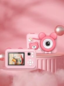 1pc HD Dual Photo Digital Camera Student Mini Cartoon Camera Comes With A Stand As A Gift-Pink - Pink - View 2