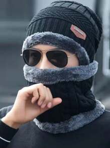 1 Piece Unisex Black Beanie Hat And Scarf Set, Warm Knitted Hat With Ear Cover For Outdoor Riding, Foldable, Stylish And Elastic, Best Gift For Daily Wear And Holidays - Multicolor - View 8