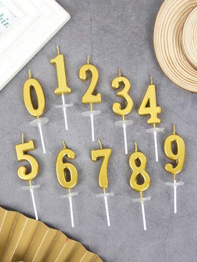 1pc Gold Number Birthday Candle, Perfect For Cake Decoration, Party Supplies, Baked Desserts Candle Toppers, Back To School Valentine Day