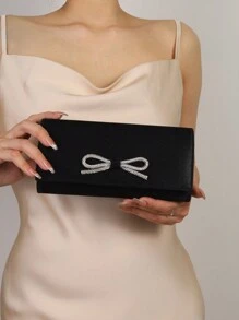 Women's Classic Satin Flip Clutch Bag, With Shiny Butterfly Rhinestone, For Formal Evening Events, Prom, Wedding, Party, Night Out, Etc.