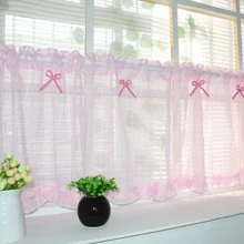 1個可愛的粉色蝴蝶結廚房窗簾,小短窗簾,半窗簾,隔斷窗簾 - 粉色 - 查看 4