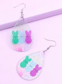 1 Par De Aretes Colgantes Con Temática De Pascua En Forma De Gota De Agua Y Conejo De Colores Para Mujeres - Azul - Ver 1