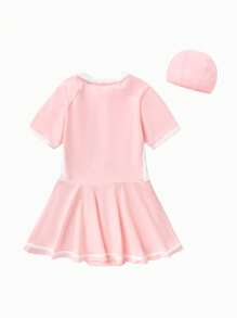 Balabala Tween Girls One-Piece Swimsuit Set With Cap, Fashion Swimwear For Summer