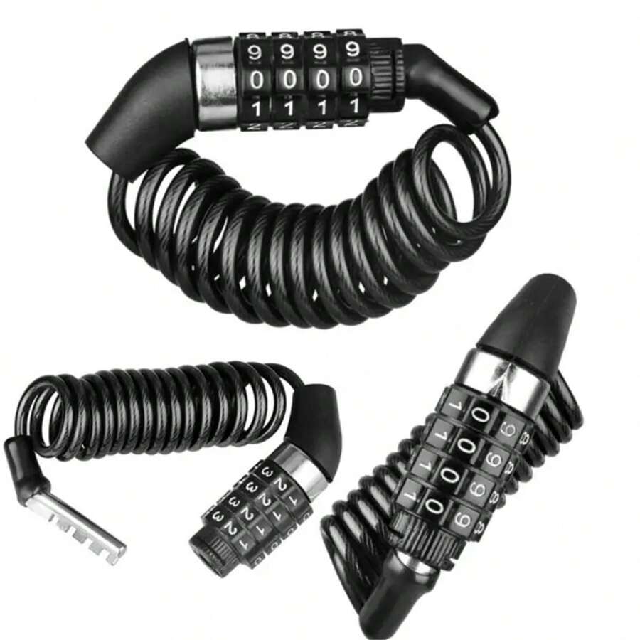 1入組自行車鎖,鋼絲鏈鎖,山地自行車機車防盜代碼鋼絲繩鎖,行李箱鎖,頭盔鎖 - 黑色 - 查看 1