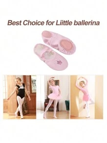 Girls' Dance Shoes Pu Leather Soft Sole Crown Pattern Ballet Slippers For Kindergarten Practice, Non-Slip Dance Shoes