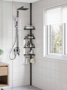 SONGMICS Étagère de Douche Réglable en Hauteur, 4 Niveaux, Étagère d'angle Télescopique, Hauteur 85 à 305 cm, Rangement de Salle de Bain, Noir - Noir - Voir 4