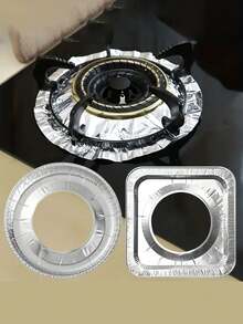 20入組瓦斯爐油花防濺貼圓形瓦斯灶罩鋁箔爐墊,廚房小幫手 - 銀色 - 查看 5