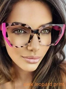 1 件女士时尚双色框架眼镜，日常配饰，厚框透明镜片，适合日常佩戴透明眼镜配件 - 彩色 - 查看 1