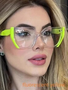 1 件女士时尚双色框架眼镜，日常配饰，厚框透明镜片，适合日常佩戴透明眼镜配件 - 彩色 - 查看 2