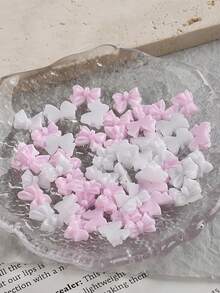 Nơ nhựa 3D trang trí móng tay, mặt dây chuyền trang sức màu hồng & trắng, phụ kiện tự làm. - Nhiều màu - Xem 3