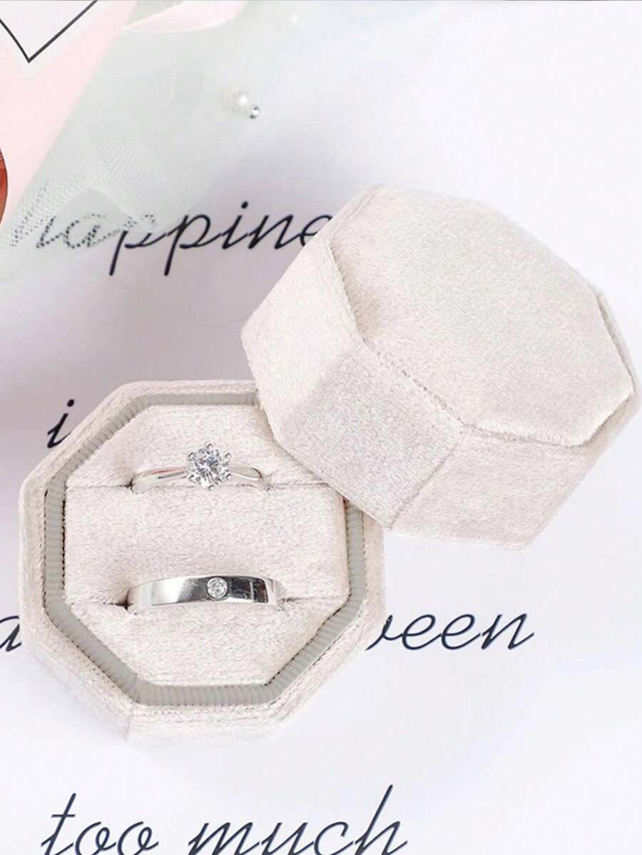 1pc Velvet Hexagon Wedding Ring Box For Jewelry Packaging - White - View 1