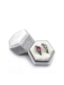 1pc Velvet Hexagon Wedding Ring Box For Jewelry Packaging - White - View 3