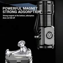 1個多功能3-led迷你手電筒,具有5種模式,可裝筆夾和磁吸,可充電,防水,適用於野營,遠足,夜間慢跑,自行車,防身和緊急照明 - 黑色 - 查看 8