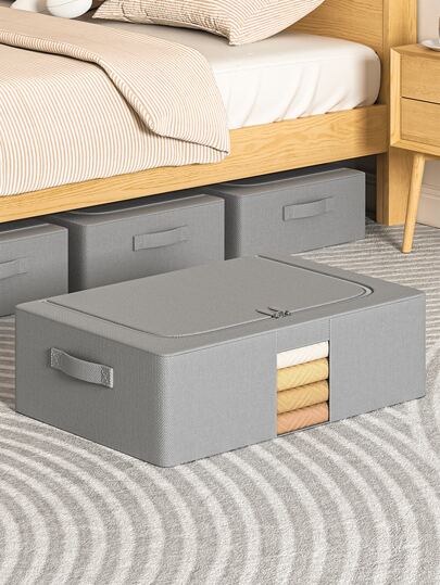 1PC Oxford Cloth Steel Frame Bed Bottom Visible Storage Box, Preferred High-Capacity Fabric Clothing Storage Box, Bed Bottom Toy Storage Box, Cabinet Top Seasonal Bedding Clothing Storage Box, Comfortable Thickened And Widened Handle, Foldable Space Saving Design, Two-Way Alloy Zipper, 3.8mm Thick Steel Frame, Load-Bearing For More Peace Of Mind, Dust-Proof And Moisture-Proof, Suitable For Storing Miscellaneous Items At Home, Space Saving Management And Storage