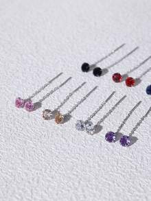 1 đôi Bảng Anh Bạc 925 Không gây dị ứng Tai Đồ trang sức Lung linh Trang trí Thiết kế dây xích Dangle Hoa tai Đơn giản Lấp lánh Phong cách Hợp thời Nữ Qủa tặng - bông tai thả khối zirconia - Xem 3